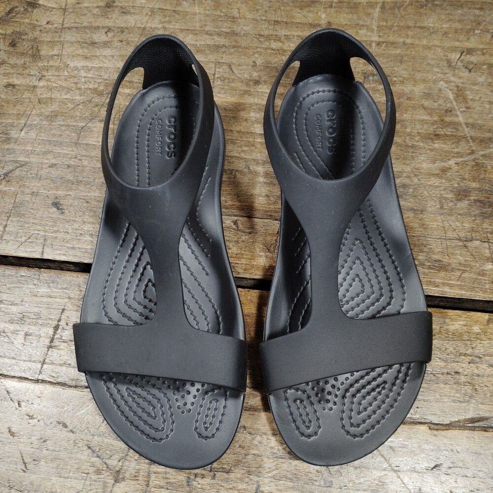 Crocs Serena Black T Strap Sandals Size 7 Shoes Slip On